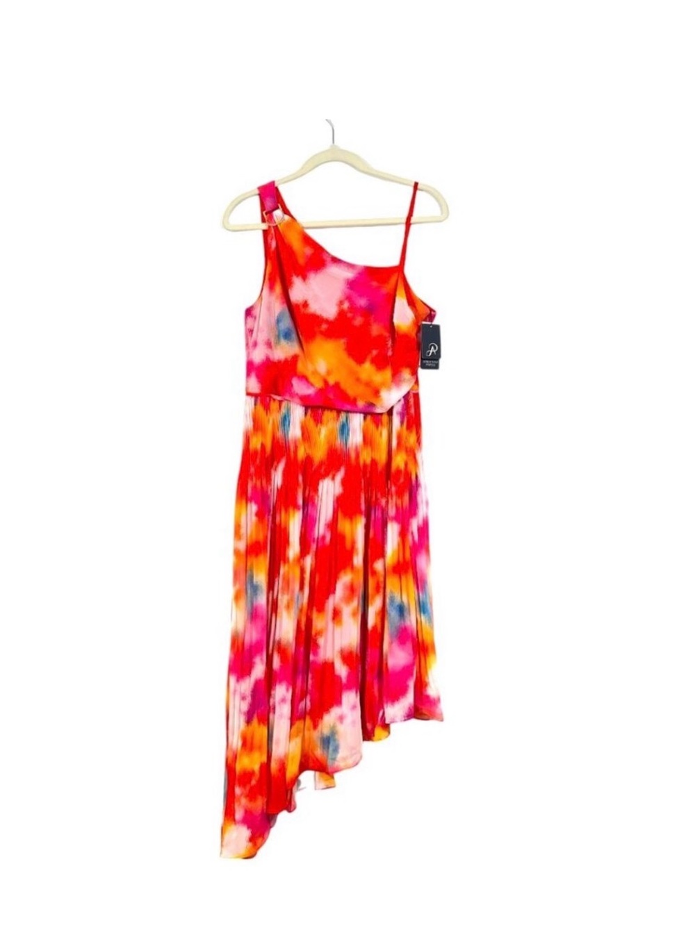 Adrianna Papell Asymmetric Pleated Chiffon Ankle Dress US 12 New $178